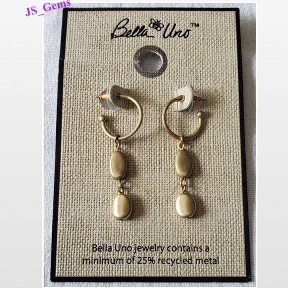 New Bella Uno Earrings Gold Circle Dangle For Pierced Ears - Picture 1 of 13